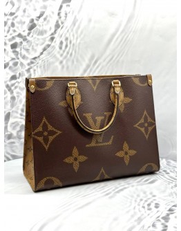 (LIKE NEW) LOUIS VUITTON ON THE GO MM BAG IN BROWN MONOGRAM & MONOGRAM REVERSE CANVAS