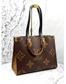 (LIKE NEW) LOUIS VUITTON ON THE GO MM BAG IN BROWN MONOGRAM & MONOGRAM REVERSE CANVAS