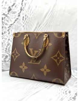 (LIKE NEW) LOUIS VUITTON ON THE GO MM BAG IN BROWN MONOGRAM & MONOGRAM REVERSE CANVAS