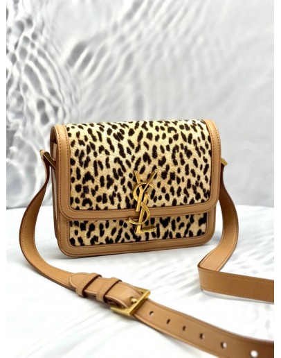 YSL SAINT LAURENT CALFSKIN LEATHER WITH LEOPARD HAIR PRINT SMALL SOLFERINO CROSSBODY BAG 