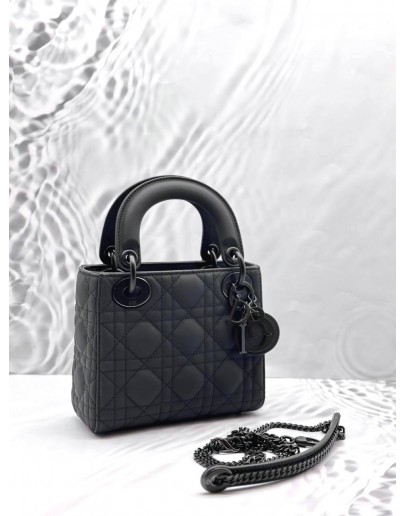 (BRAND NEW) CHRISTIAN DIOR MINI LADY DIOR BAG BLACK ULTRAMATTE CANNAGE LAMBSKIN LEATHER (STILL HAS PROTECTIVE STICKER) 