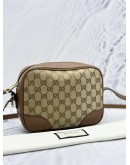 (RAYA SALE) GUCCI BREE MESSENGER CROSSBODY BAG IN BROWN LEATHER & BEIGE GG CANVAS