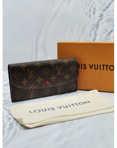 LOUIS VUITTON FUCHSIA / BROWN MONOGRAM CANVAS EMILIE LONG WALLET-FULL SET-