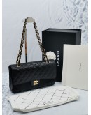 (BRAND NEW) 2022 MICROCHIP CHANEL CLASSIC MEDIUM DOUBLE FLAP GOLD CHAIN BAG IN BLACK CAVIAR LEATHER -FULL SET-