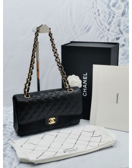 (BRAND NEW) 2022 MICROCHIP CHANEL CLASSIC MEDIUM DOUBLE FLAP GOLD CHAIN BAG IN BLACK CAVIAR LEATHER -FULL SET-