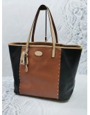 COACH METRO COLORBLOCK LEATHER STUDDED LARGE TOTE SHOULDER BAG