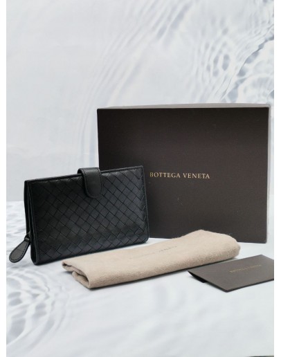 BOTTEGA VENETA INTRECCIATO FRAMED WOVEN EBANO WALLET IN BLACK -FULL SET- 