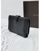 BOTTEGA VENETA INTRECCIATO FRAMED WOVEN EBANO WALLET IN BLACK -FULL SET- 