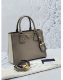 PRADA BN2608 SMALL GREY AND OFF WHITE SAFFIANO LUX LEATHER BICOLOR HANDLE BAG WITH ADJUSTABLE STRAP