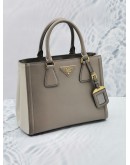 PRADA BN2608 SMALL GREY AND OFF WHITE SAFFIANO LUX LEATHER BICOLOR HANDLE BAG WITH ADJUSTABLE STRAP