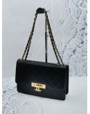 CHANEL GOLDEN CLASS MEDIUM FLAP GOLD CHAIN BAG WITH BLACK QUILTED LAMBSKIN LEATHER