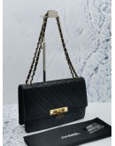 CHANEL GOLDEN CLASS MEDIUM FLAP GOLD CHAIN BAG WITH BLACK QUILTED LAMBSKIN LEATHER