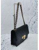 CHANEL GOLDEN CLASS MEDIUM FLAP GOLD CHAIN BAG WITH BLACK QUILTED LAMBSKIN LEATHER