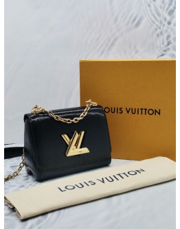 (LIKE NEW) LOUIS VUITTON TWIST PM FLAP SHOULDER BAG IN GOLD HARDWARE WITH BLACK EPI LEATHER AND PATENT LEATHER -FULL SET-