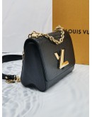 (LIKE NEW) LOUIS VUITTON TWIST PM FLAP SHOULDER BAG IN GOLD HARDWARE WITH BLACK EPI LEATHER AND PATENT LEATHER -FULL SET-