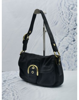 COACH 1941 BLACK LAMBSKIN LEATHER FLAP SHOULDER BAG WITH GOLD HARDWARE