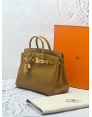(BRAND NEW) 2020 HERMES BIRKIN 25 LIMITED EDITION DOUBLE DOT STAMP SYMBOL CARAMEL BROWN NILOTICUS CROCODILE LEATHER AND TOGO LEATHER IN GOLD HARDWARE -FULL SET-  