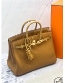 (BRAND NEW) 2020 HERMES BIRKIN 25 LIMITED EDITION DOUBLE DOT STAMP SYMBOL CARAMEL BROWN NILOTICUS CROCODILE LEATHER AND TOGO LEATHER IN GOLD HARDWARE -FULL SET-  