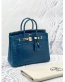 (LIKE NEW) HERMES BIRKIN 25 LIMITED EDITINO DOUBLE DOT STAMP SYMBOL  (NILOTICUS CROCODILE LEATHER) IN BLUE COLVERT MATTE WITH PALLADIUM HARDWARE