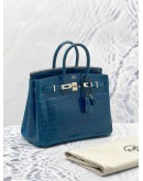 (LIKE NEW) HERMES BIRKIN 25 LIMITED EDITINO DOUBLE DOT STAMP SYMBOL  (NILOTICUS CROCODILE LEATHER) IN BLUE COLVERT MATTE WITH PALLADIUM HARDWARE