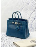 (LIKE NEW) HERMES BIRKIN 25 LIMITED EDITINO DOUBLE DOT STAMP SYMBOL  (NILOTICUS CROCODILE LEATHER) IN BLUE COLVERT MATTE WITH PALLADIUM HARDWARE