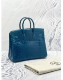(LIKE NEW) HERMES BIRKIN 25 LIMITED EDITINO DOUBLE DOT STAMP SYMBOL  (NILOTICUS CROCODILE LEATHER) IN BLUE COLVERT MATTE WITH PALLADIUM HARDWARE