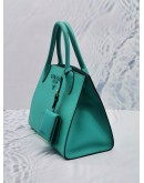 (LIKE NEW) PRADA 1BA156 SMALL MONOCHROME TOTE GREEN BLUE SAFFIANO LUX LEATHER HANDLE BAG 