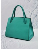 (LIKE NEW) PRADA 1BA156 SMALL MONOCHROME TOTE GREEN BLUE SAFFIANO LUX LEATHER HANDLE BAG 