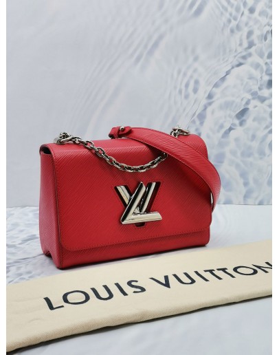 (LIKE NEW) LOUIS VUITTON TWIST MM RED EPI LEATHER SILVER CHAIN CROSSBODY BAG