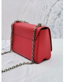 (LIKE NEW) LOUIS VUITTON TWIST MM RED EPI LEATHER SILVER CHAIN CROSSBODY BAG