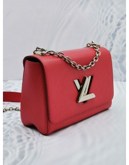 (LIKE NEW) LOUIS VUITTON TWIST MM RED EPI LEATHER SILVER CHAIN CROSSBODY BAG