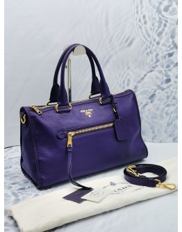 PRADA BL0805 HANDLE BAG VIOLA VITELLO DAINO SOFT LEATHER WITH ZIPPED AND LEATHER STRAP