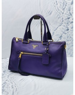 PRADA BL0805 HANDLE BAG VIOLA VITELLO DAINO SOFT LEATHER WITH ZIPPED AND LEATHER STRAP