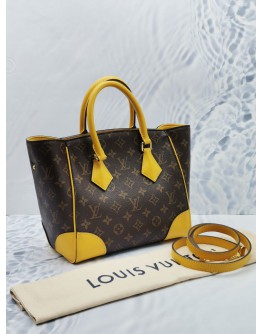 LOUIS VUITTON PHENIX TOTE HANDLE BAG BROWN MONOGRAM CANVAS WITH YELLOW LEATHER