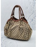 GUCCI SUKEY SHOULDER BAG IN BEIGE CANVAS / BROWN LEATHER