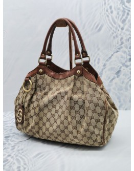 GUCCI SUKEY SHOULDER BAG IN BEIGE CANVAS / BROWN LEATHER