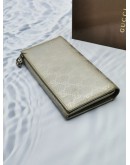 GUCCI METALLIC GG IMPRIME AND LEATHER INTERLOCKING G CONTINENTAL LONG WALLET 