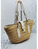 (LIKE NEW) MICHAEL KORS SANTORINI LARGE BASKET TOTE BAG WHITE LEATHER / NATURAL RATTAN / WICKER