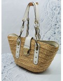 (LIKE NEW) MICHAEL KORS SANTORINI LARGE BASKET TOTE BAG WHITE LEATHER / NATURAL RATTAN / WICKER