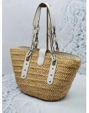 (LIKE NEW) MICHAEL KORS SANTORINI LARGE BASKET TOTE BAG WHITE LEATHER / NATURAL RATTAN / WICKER