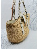 (LIKE NEW) MICHAEL KORS SANTORINI LARGE BASKET TOTE BAG WHITE LEATHER / NATURAL RATTAN / WICKER