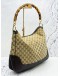 GUCCI BAMBOO HOBO SHOULDER BAG IN BEIGE GG CANVAS & DARK BROWN PEBBLED LEATHER