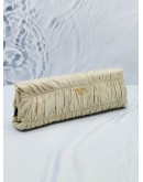 PRADA OFF WHITE GAUFRE LEATHER EAST-WEST FRAME CLUTCH