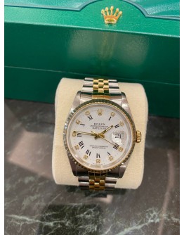 ROLEX DATEJUST 36 REF 16233 DIAMOND HALF 18K 750 YELLOW GOLD 36MM AUTOMATIC UNISEX WATCH