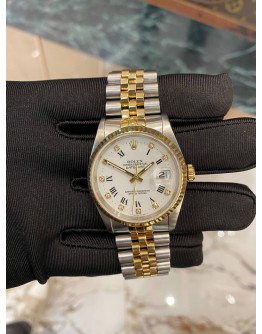 ROLEX DATEJUST 36 REF 16233 DIAMOND HALF 18K 750 YELLOW GOLD 36MM AUTOMATIC UNISEX WATCH