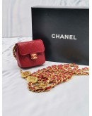 CHANEL MICRO CLASSIC FLAP BELT RED QUILTED LAMBSKIN LEATHER  GOLD CHAIN HARDWARE MINI BAG 