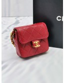 CHANEL MICRO CLASSIC FLAP BELT RED QUILTED LAMBSKIN LEATHER  GOLD CHAIN HARDWARE MINI BAG 