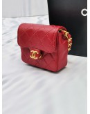 CHANEL MICRO CLASSIC FLAP BELT RED QUILTED LAMBSKIN LEATHER  GOLD CHAIN HARDWARE MINI BAG 