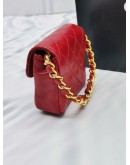 CHANEL MICRO CLASSIC FLAP BELT RED QUILTED LAMBSKIN LEATHER  GOLD CHAIN HARDWARE MINI BAG 