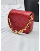 CHANEL MICRO CLASSIC FLAP BELT RED QUILTED LAMBSKIN LEATHER  GOLD CHAIN HARDWARE MINI BAG 